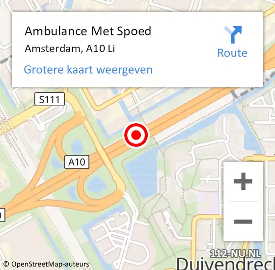 Locatie op kaart van de 112 melding: Ambulance Met Spoed Naar Amsterdam, A10 Li op 21 oktober 2018 16:44