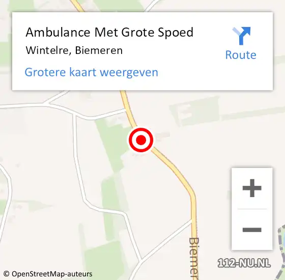 Locatie op kaart van de 112 melding: Ambulance Met Grote Spoed Naar Wintelre, Biemeren op 21 oktober 2018 17:05