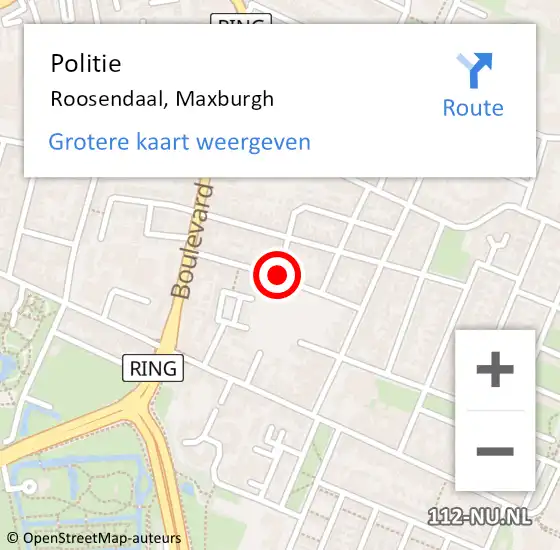 Locatie op kaart van de 112 melding: Politie Roosendaal, Maxburgh op 21 oktober 2018 17:21