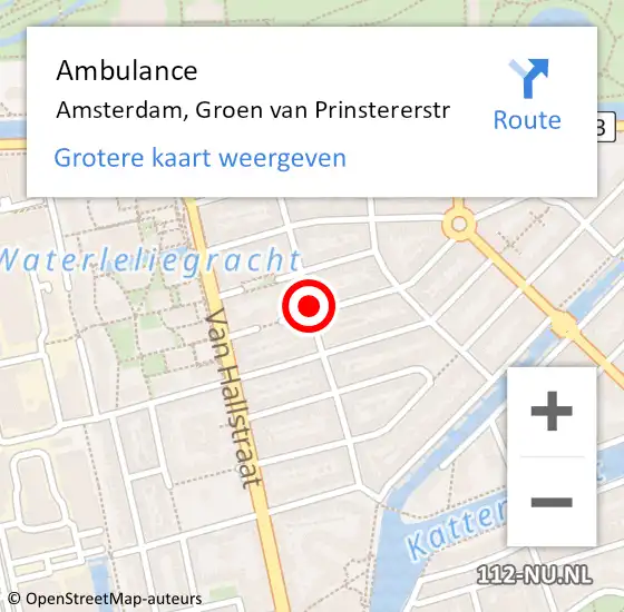 Locatie op kaart van de 112 melding: Ambulance Amsterdam, Groen Van Prinstererstr op 21 oktober 2018 21:43
