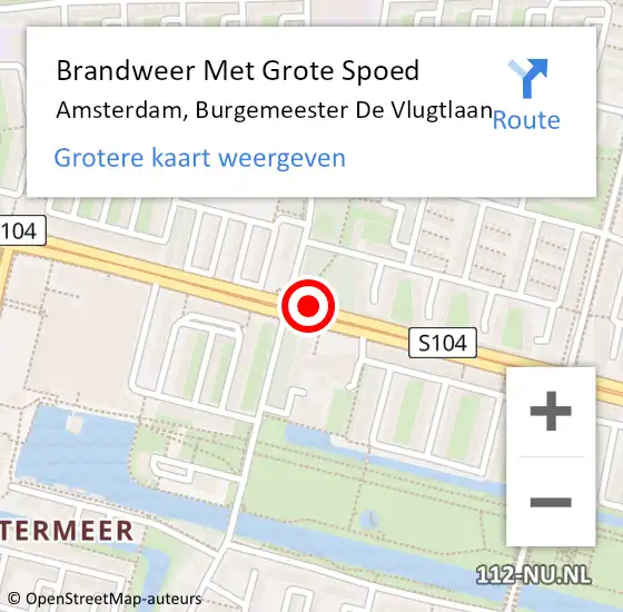 Locatie op kaart van de 112 melding: Brandweer Met Grote Spoed Naar Amsterdam, Burgemeester De Vlugtlaan op 21 oktober 2018 22:20