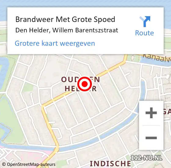 Locatie op kaart van de 112 melding: Brandweer Met Grote Spoed Naar Den Helder, Willem Barentszstraat op 21 oktober 2018 23:21