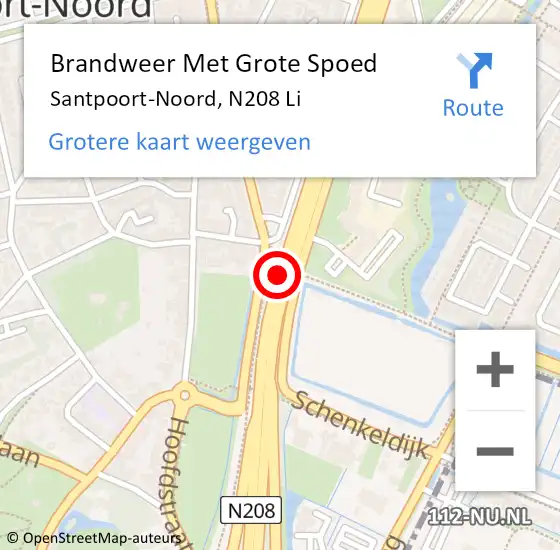 Locatie op kaart van de 112 melding: Brandweer Met Grote Spoed Naar Santpoort-Noord, N208 Li op 22 oktober 2018 02:11