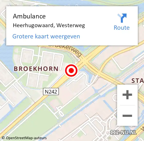 Locatie op kaart van de 112 melding: Ambulance Heerhugowaard, Westerweg op 22 oktober 2018 11:34