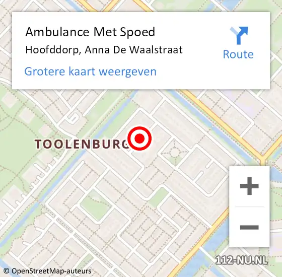 Locatie op kaart van de 112 melding: Ambulance Met Spoed Naar Hoofddorp, Anna De Waalstraat op 22 oktober 2018 12:28