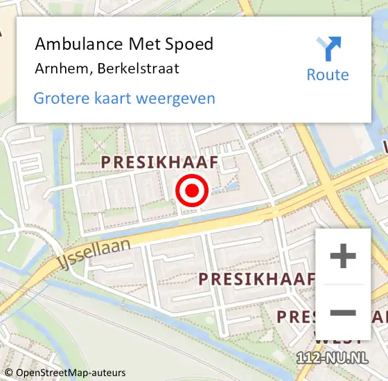 Locatie op kaart van de 112 melding: Ambulance Met Spoed Naar Arnhem, Berkelstraat op 22 oktober 2018 14:46