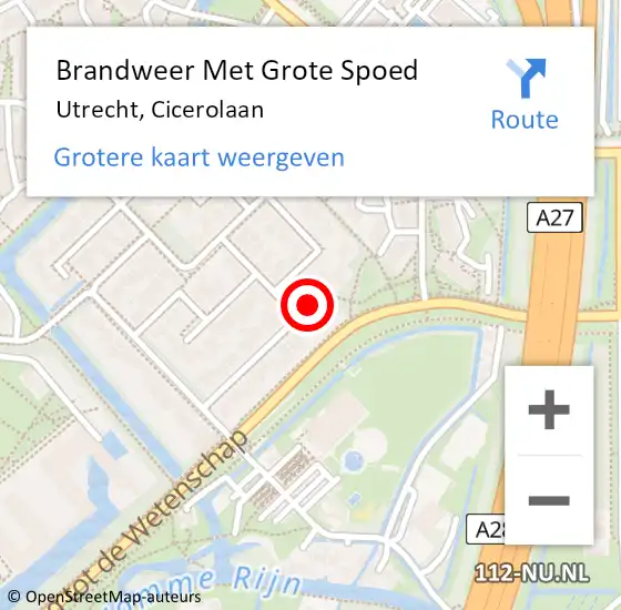 Locatie op kaart van de 112 melding: Brandweer Met Grote Spoed Naar Utrecht, Cicerolaan op 22 oktober 2018 16:25