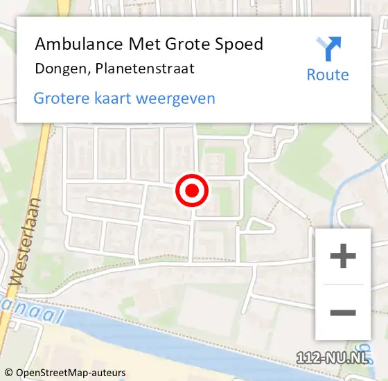 Locatie op kaart van de 112 melding: Ambulance Met Grote Spoed Naar Dongen, Planetenstraat op 23 oktober 2018 10:07