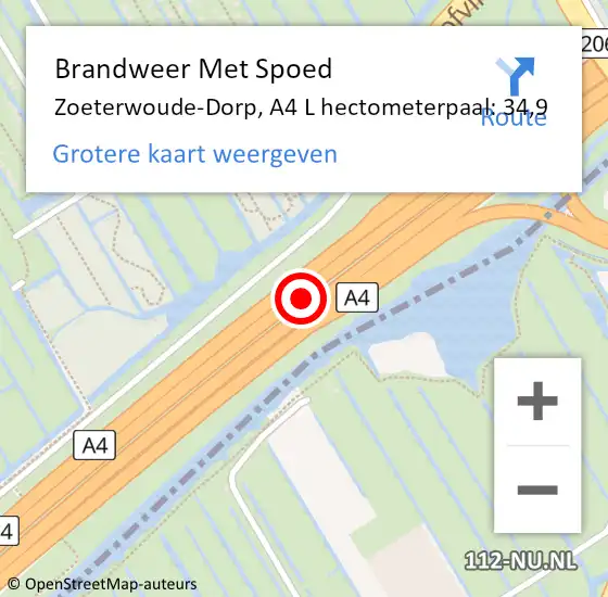 Locatie op kaart van de 112 melding: Brandweer Met Spoed Naar Zoeterwoude-Dorp, A4 L hectometerpaal: 35,1 op 23 oktober 2018 11:49