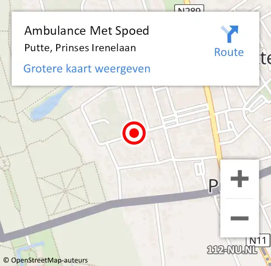 Locatie op kaart van de 112 melding: Ambulance Met Spoed Naar Putte, Prinses Irenelaan op 23 oktober 2018 15:11