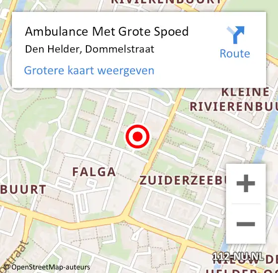 Locatie op kaart van de 112 melding: Ambulance Met Grote Spoed Naar Den Helder, Dommelstraat op 23 oktober 2018 18:09