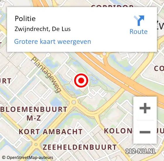 Locatie op kaart van de 112 melding: Politie Zwijndrecht, De Lus op 23 oktober 2018 18:59