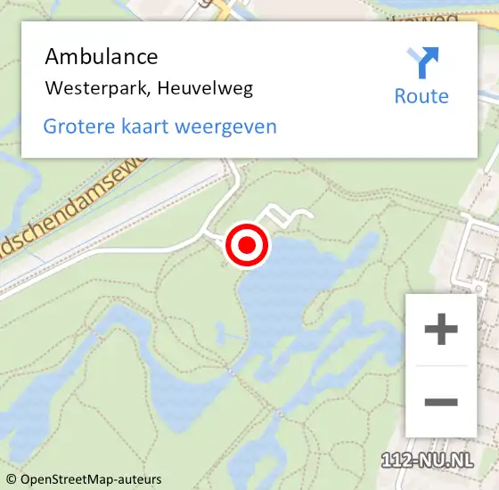 Locatie op kaart van de 112 melding: Ambulance Westerpark, Heuvelweg op 23 oktober 2018 23:10