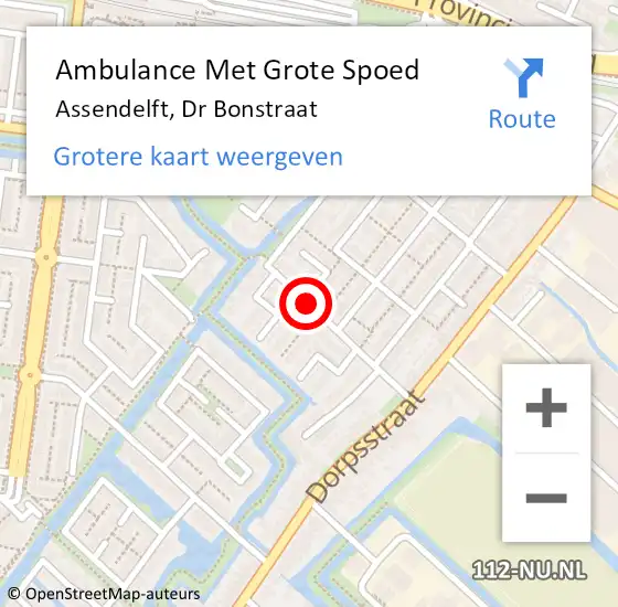 Locatie op kaart van de 112 melding: Ambulance Met Grote Spoed Naar Assendelft, Dr Bonstraat op 24 oktober 2018 04:36