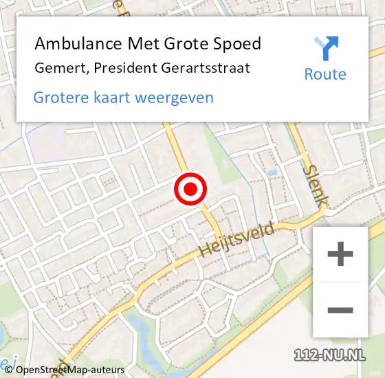 Locatie op kaart van de 112 melding: Ambulance Met Grote Spoed Naar Gemert, President Gerartsstraat op 24 oktober 2018 06:57