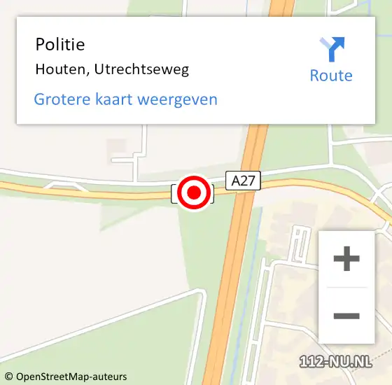 Locatie op kaart van de 112 melding: Politie Houten, Utrechtseweg op 24 oktober 2018 07:37
