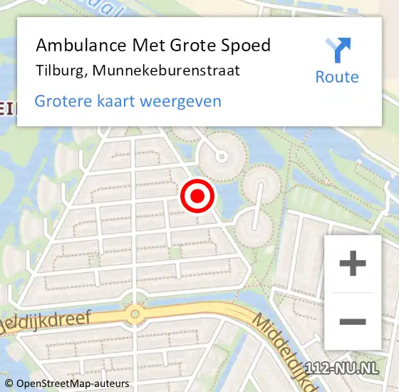 Locatie op kaart van de 112 melding: Ambulance Met Grote Spoed Naar Tilburg, Munnekeburenstraat op 24 oktober 2018 09:18