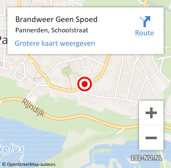 Locatie op kaart van de 112 melding: Brandweer Geen Spoed Naar Pannerden, Schoolstraat op 24 oktober 2018 11:58