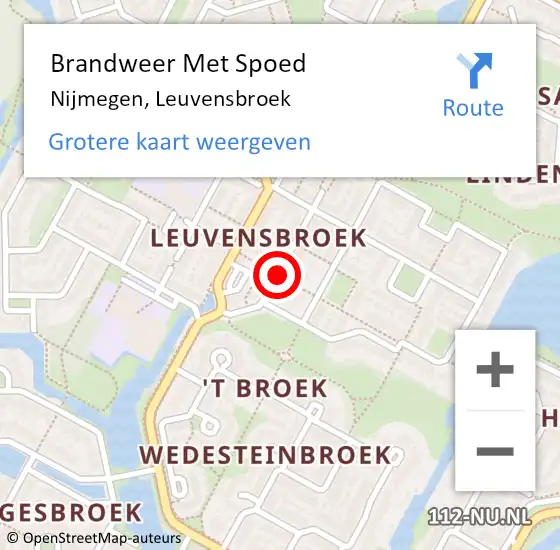 Locatie op kaart van de 112 melding: Brandweer Met Spoed Naar Nijmegen, Leuvensbroek op 24 oktober 2018 15:50