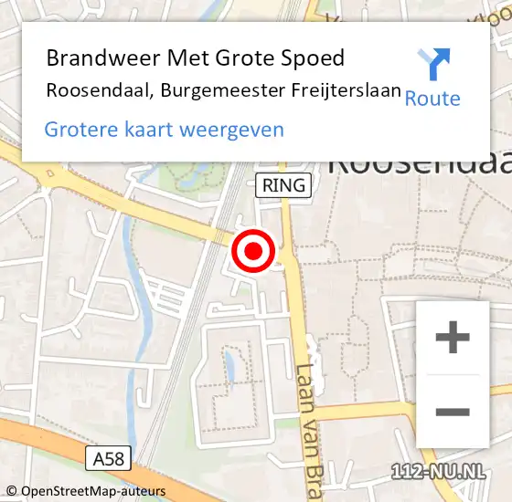 Locatie op kaart van de 112 melding: Brandweer Met Grote Spoed Naar Roosendaal, Burgemeester Freijterslaan op 24 oktober 2018 16:00