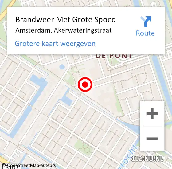 Locatie op kaart van de 112 melding: Brandweer Met Grote Spoed Naar Amsterdam, Akerwateringstraat op 24 oktober 2018 16:54