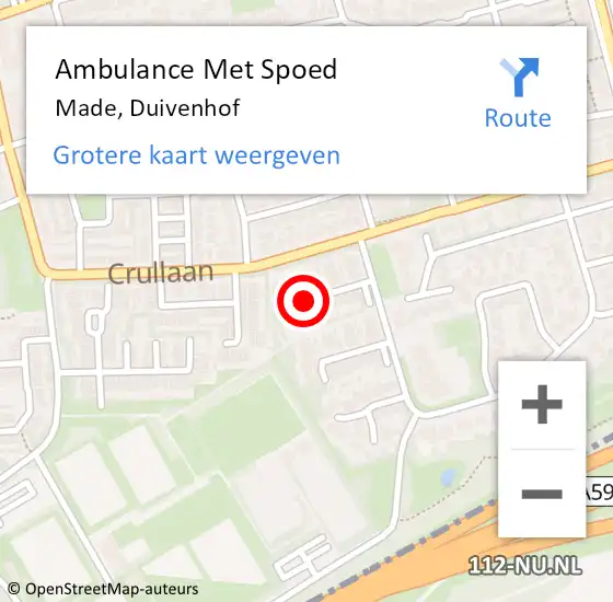 Locatie op kaart van de 112 melding: Ambulance Met Spoed Naar Made, Duivenhof op 24 oktober 2018 18:49