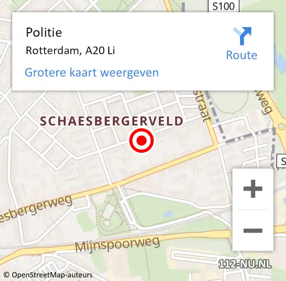 Locatie op kaart van de 112 melding: Politie Rotterdam, A20 Li op 24 oktober 2018 19:16