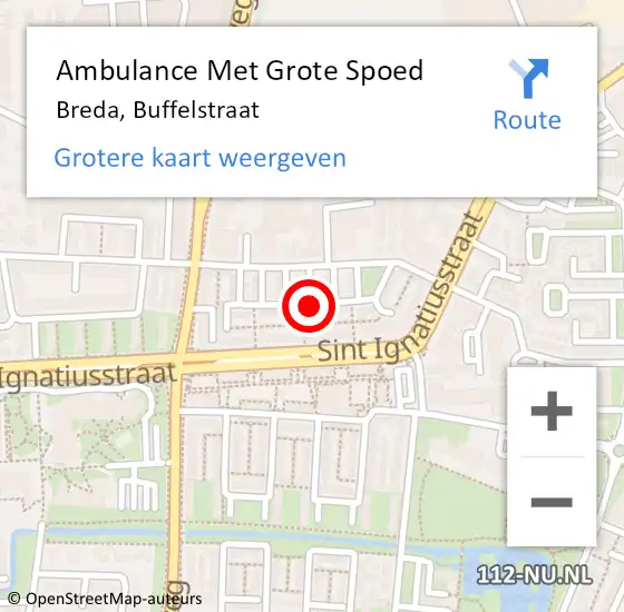 Locatie op kaart van de 112 melding: Ambulance Met Grote Spoed Naar Breda, Buffelstraat op 25 oktober 2018 12:15