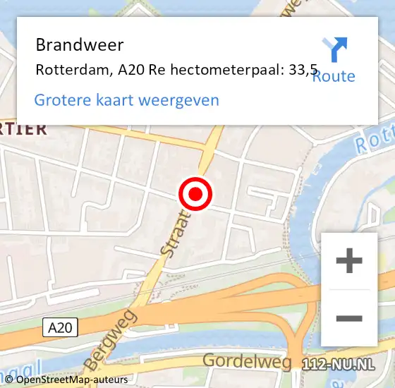 Locatie op kaart van de 112 melding: Brandweer Rotterdam, A16 Re hectometerpaal: 17,6 op 25 oktober 2018 15:55