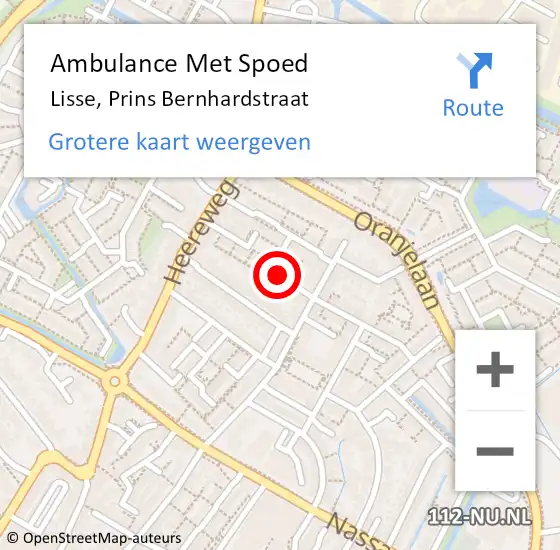 Locatie op kaart van de 112 melding: Ambulance Met Spoed Naar Lisse, Prins Bernhardstraat op 25 oktober 2018 16:46