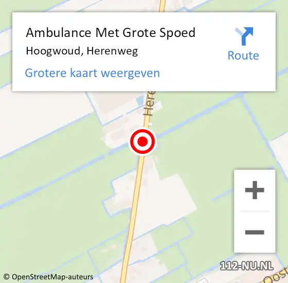 Locatie op kaart van de 112 melding: Ambulance Met Grote Spoed Naar Hoogwoud, Herenweg op 25 oktober 2018 16:52