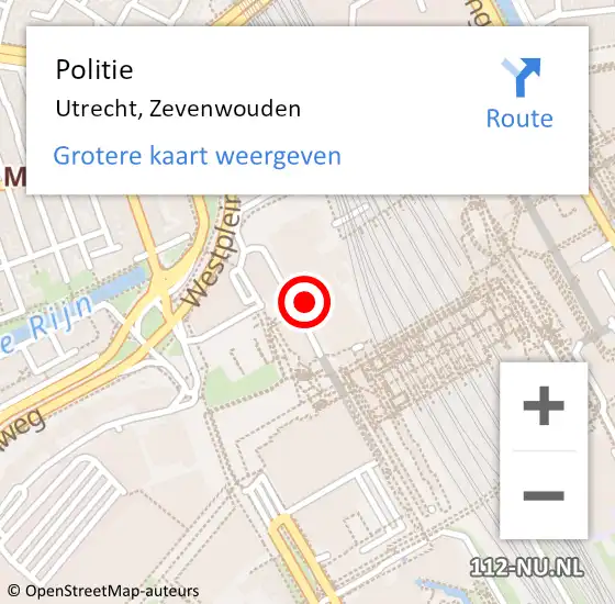 Locatie op kaart van de 112 melding: Politie Utrecht, Zevenwouden op 25 oktober 2018 18:54