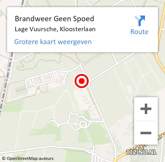 Locatie op kaart van de 112 melding: Brandweer Geen Spoed Naar Lage Vuursche, Kloosterlaan op 25 oktober 2018 20:24