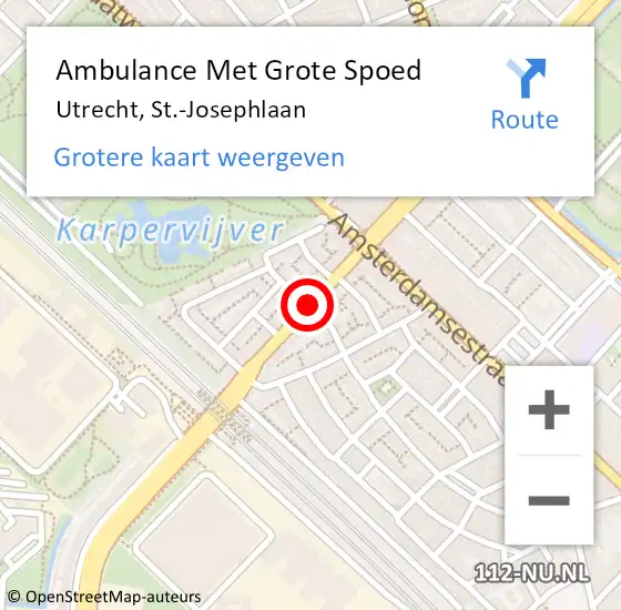 Locatie op kaart van de 112 melding: Ambulance Met Grote Spoed Naar Utrecht, St.-Josephlaan op 26 oktober 2018 02:33