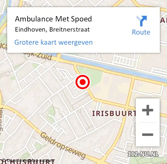 Locatie op kaart van de 112 melding: Ambulance Met Spoed Naar Eindhoven, Breitnerstraat op 26 oktober 2018 11:03