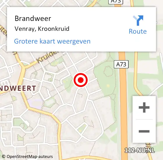 Locatie op kaart van de 112 melding: Brandweer Venray, Kroonkruid op 26 oktober 2018 14:31
