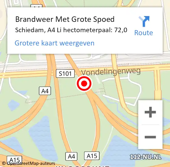 Locatie op kaart van de 112 melding: Brandweer Met Grote Spoed Naar Schiedam, A4 Li hectometerpaal: 72,0 op 26 oktober 2018 16:02