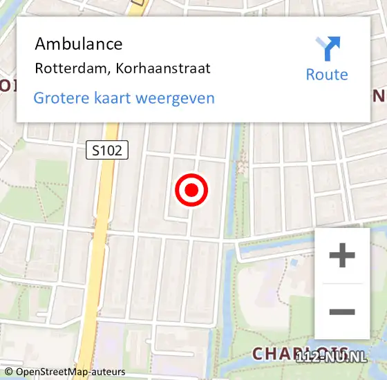 Locatie op kaart van de 112 melding: Ambulance Rotterdam, Korhaanstraat op 26 oktober 2018 16:43