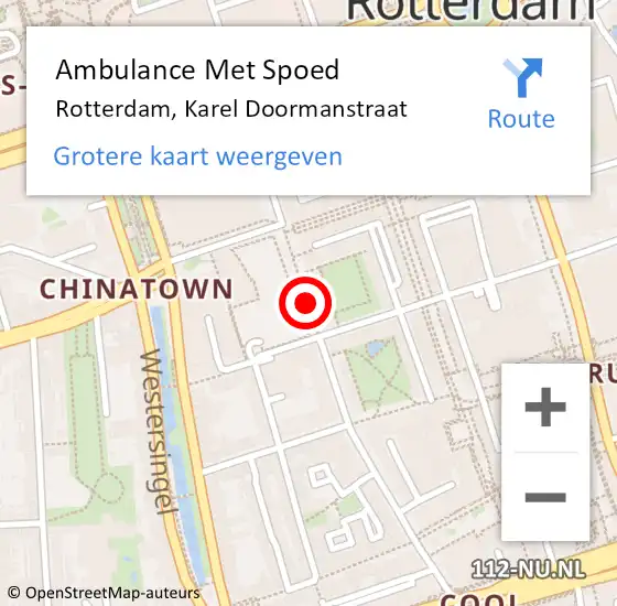 Locatie op kaart van de 112 melding: Ambulance Met Spoed Naar Rotterdam, Karel Doormanstraat op 26 oktober 2018 19:51