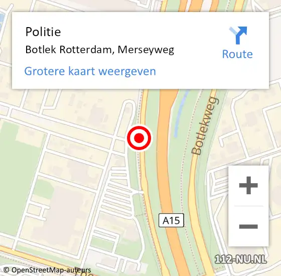 Locatie op kaart van de 112 melding: Politie Botlek Rotterdam, Merseyweg op 26 oktober 2018 20:55