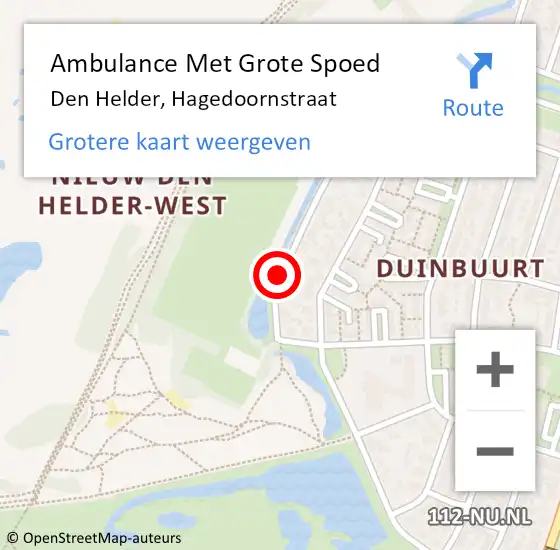 Locatie op kaart van de 112 melding: Ambulance Met Grote Spoed Naar Den Helder, Hagedoornstraat op 27 oktober 2018 15:14