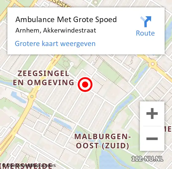 Locatie op kaart van de 112 melding: Ambulance Met Grote Spoed Naar Arnhem, Akkerwindestraat op 27 oktober 2018 16:16