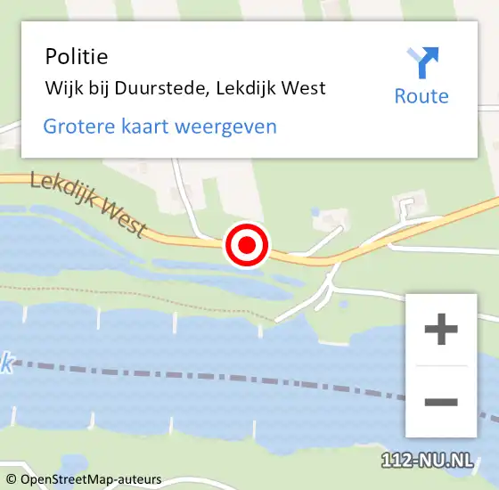 Locatie op kaart van de 112 melding: Politie Wijk bij Duurstede, Lekdijk West op 27 oktober 2018 17:14
