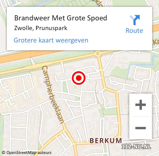 Locatie op kaart van de 112 melding: Brandweer Met Grote Spoed Naar Zwolle, Prunuspark op 27 oktober 2018 17:19