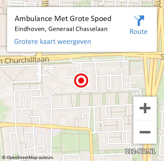 Locatie op kaart van de 112 melding: Ambulance Met Grote Spoed Naar Eindhoven, Generaal Chasselaan op 27 oktober 2018 18:56