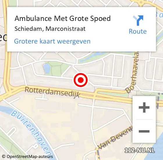 Locatie op kaart van de 112 melding: Ambulance Met Grote Spoed Naar Schiedam, Marconistraat op 27 oktober 2018 22:05