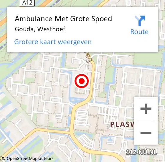 Locatie op kaart van de 112 melding: Ambulance Met Grote Spoed Naar Gouda, Westhoef op 27 oktober 2018 22:48