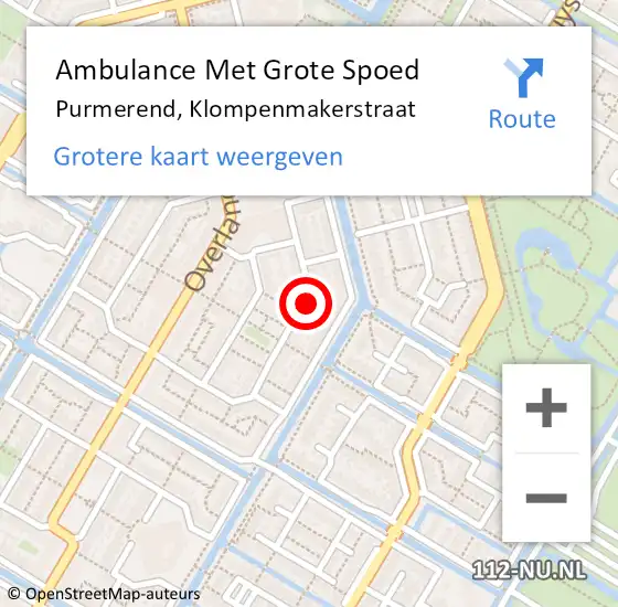 Locatie op kaart van de 112 melding: Ambulance Met Grote Spoed Naar Purmerend, Klompenmakerstraat op 28 oktober 2018 02:24