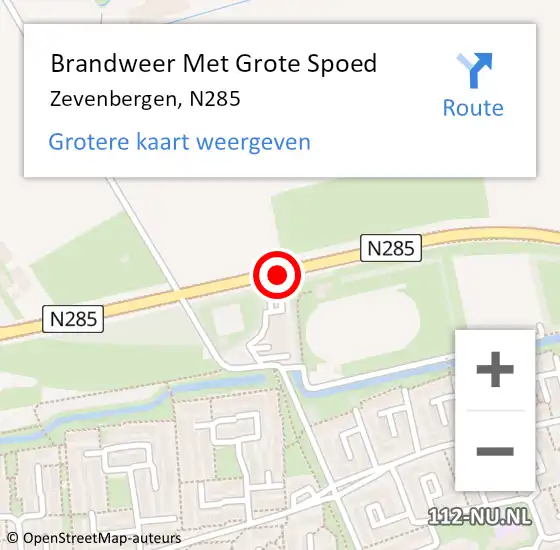 Locatie op kaart van de 112 melding: Brandweer Met Grote Spoed Naar Zevenbergen, N285 op 28 oktober 2018 03:06