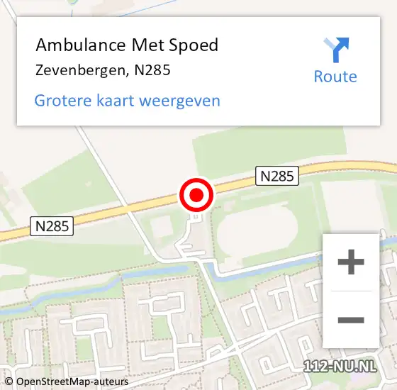 Locatie op kaart van de 112 melding: Ambulance Met Spoed Naar Zevenbergen, N285 op 28 oktober 2018 03:06